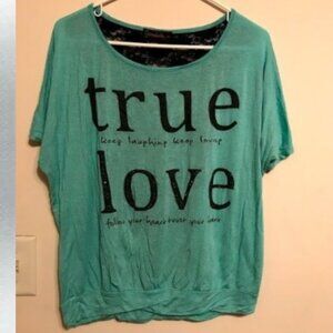 Annabelle XL mint green top, black lace back Junior XL "True Love"